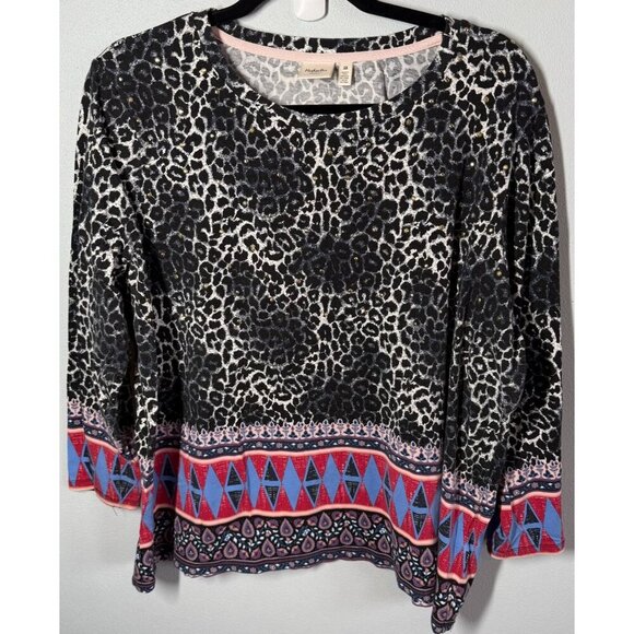 Rafaella Weekend Womens Knit Top 3X Animal Southwest Design Gold Embellishments - Picture 1 of 12